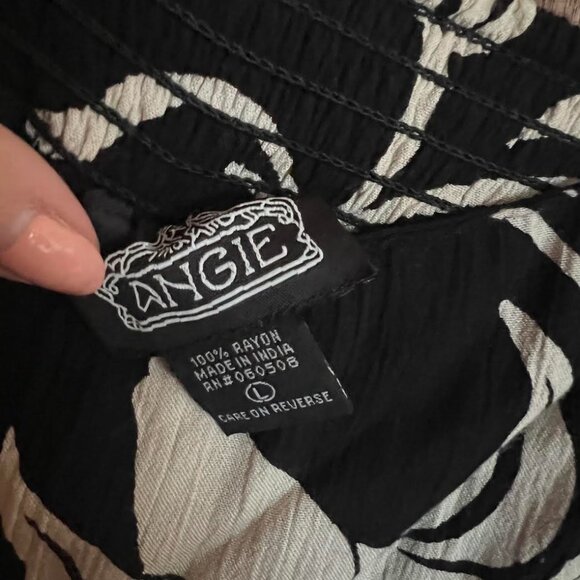 Angie Black White Flowy Floral Pants L - Picture 2 of 2